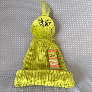 The Grinch Knit Pom Pom Beanie Hat Lime Green Embroidered 100% Cotton NEW UNISEX